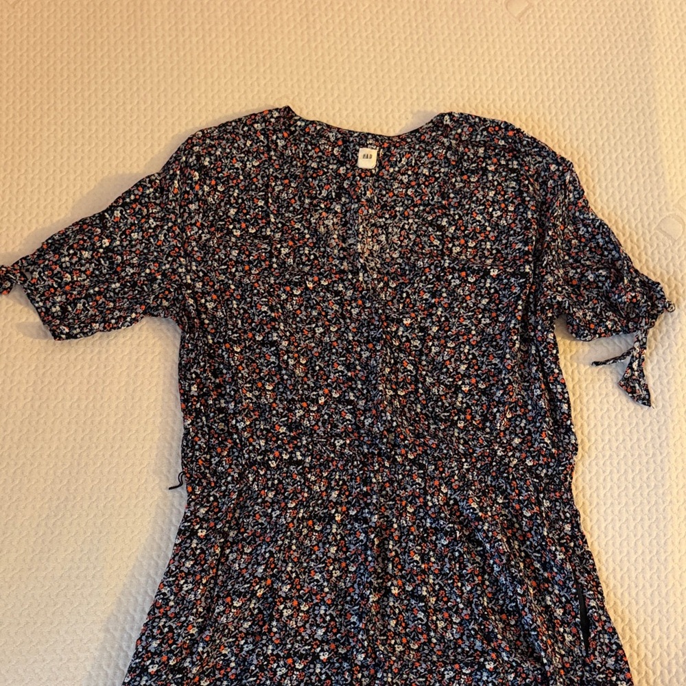 GAP Floral Navy Mini Dress with Tie Sleeves